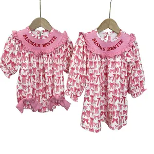 Girl MAMA'S BESTIE Dress Bow Grandmillennial Mother's day Clothing Winter Dresses