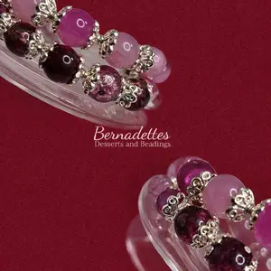 Bernadettes Purple and Silver Memory Wire Bracelet with Elegant Beads and Sparkling Silver Accents