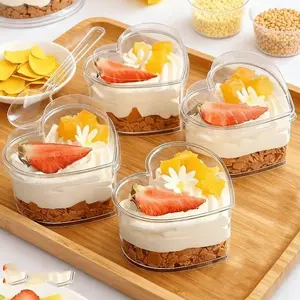 Heart-Shaped Mini Dessert Cup, Transparent Lidded Ice Cream Cake Cup, 5oz Mousse Yogurt Cup, Food Grade Plastic, Durable for Outdoor Use, Perfect for Weddings, Birthdays, Parties