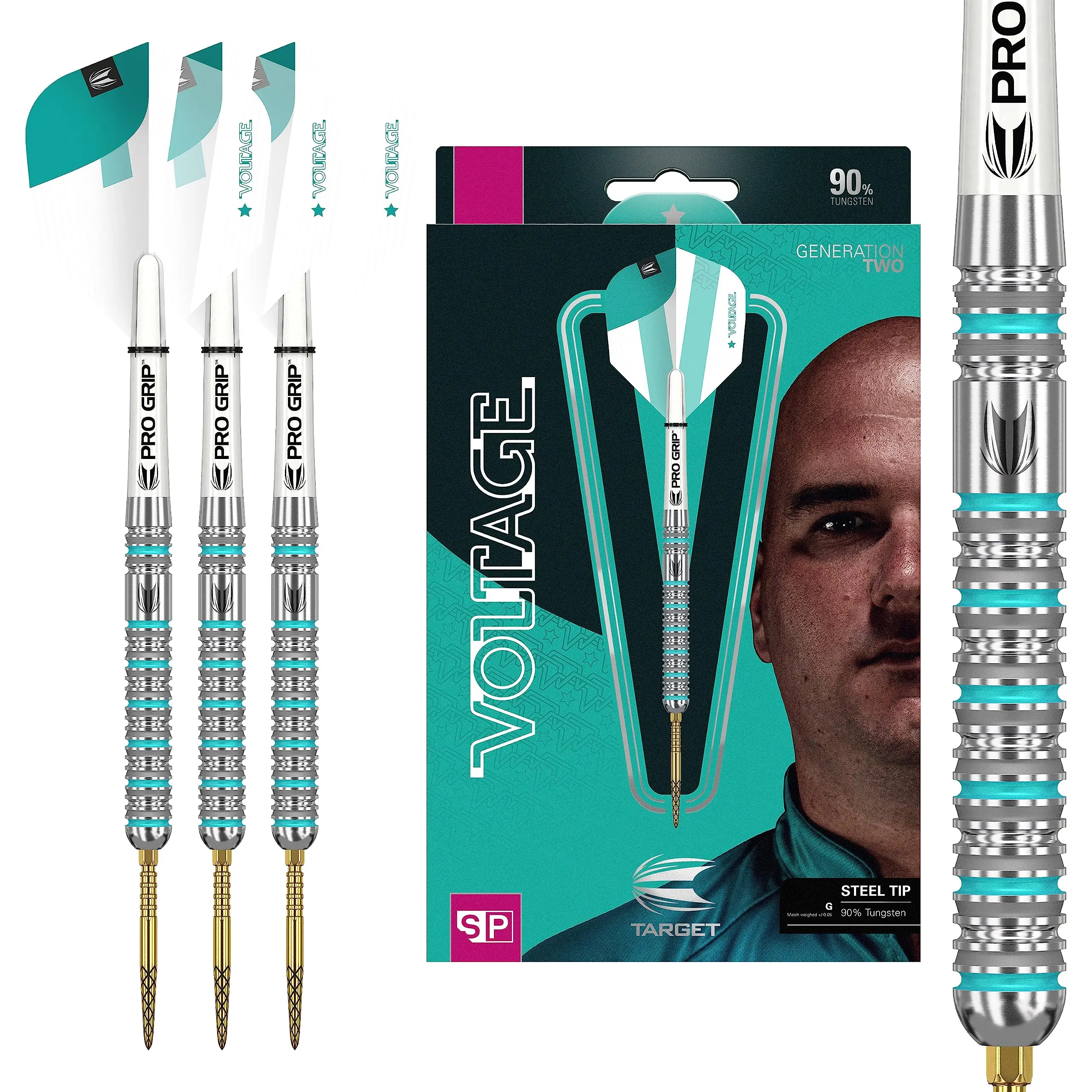 Target Darts Rob Cross Gen 2 Swiss Point Steel Tip Darts Set, 23g 90% Tungsten Barrels with Diamond Grip & Laser Etched Finish, 50mm Length, 25 Gram, 50Mm Barrel Length