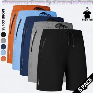 5-Pack Men's Quick Dry Tech Training Shorts | Big & Tall Summer Casual with Zipper Pockets