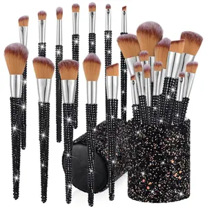 Rtteri 13 Pcs Rhinestone Makeup Brushes Set Bling Crystal Professional Face Cosmetics Blending Liquid Foundation Powder Concealer Eye Shadows Make up Beauty Tool Glitter with Holder (Black) Rtteri