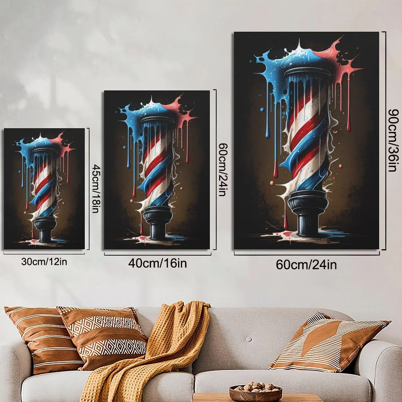 1-Piece Direct Hang 2D Flat Framed Wrapped Canvas Poster - Artistic Modern Abstract Red Drip Effect Haircut Wall Art for Home & Hair Salon Decor (Home Supplies, Posters & Prints)