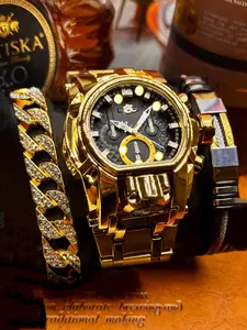 Compass Punk Oddity Men's Watch – Trendy Youth Gold Steel Glow-in-the-Dark Swag. Hot Gift Timepiece, Alloy Quartz Watch