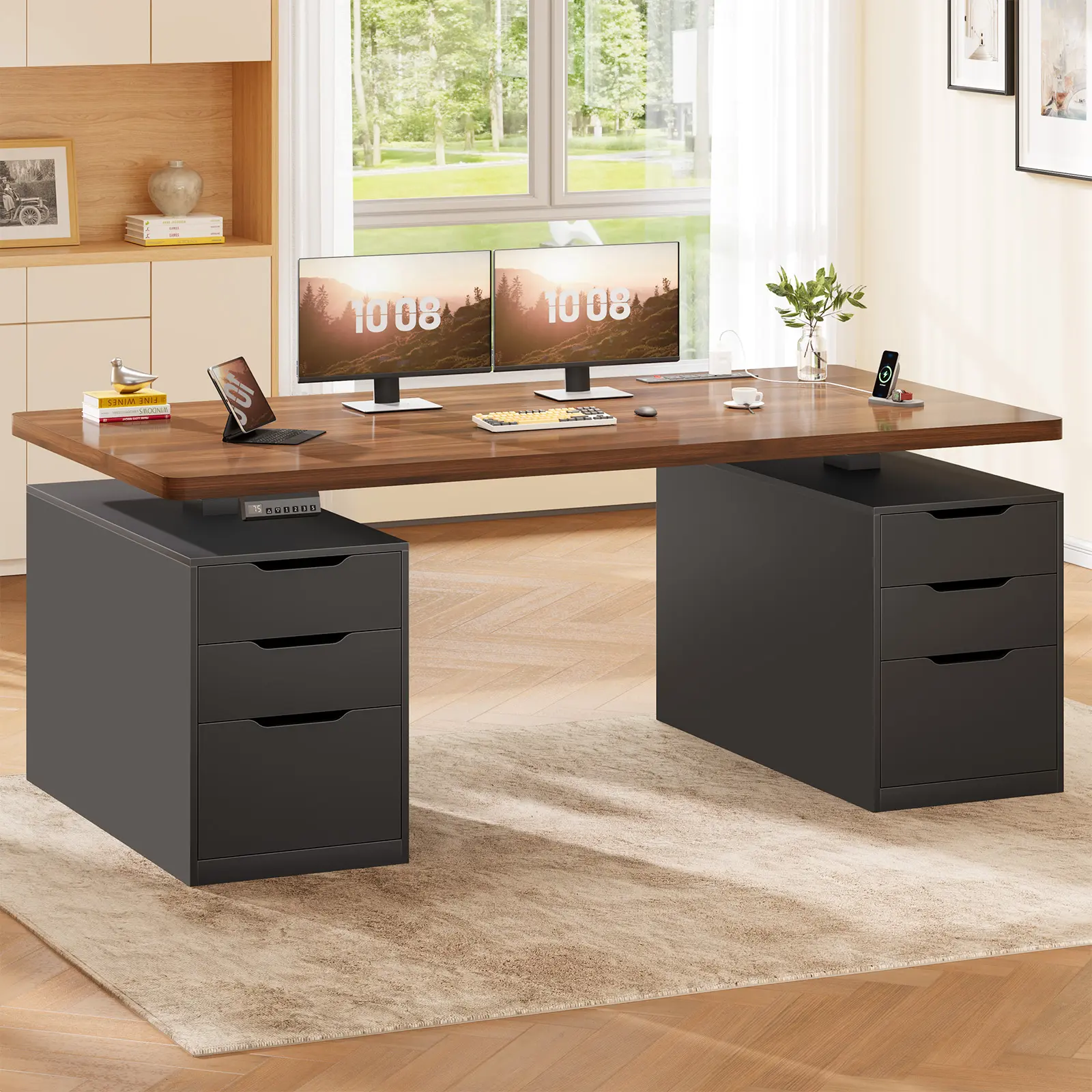 Sedeta 55-Inch Ergonomic Adjustable Desk - Auto-Adjust Tech-Integrated Modern Home Office Workstation with 6 Drawers, Storage, Power Outlets & Specified Height Range (Multi-Drawer Computer Workstation), Modern Computer Workstations, Drawers Desks & Workst Sedeta 55-Inch Ergonomic Adjustable Desk - Auto-Adjust Tech-Integrated Modern Home Office Workstation with 6 Drawers, Storage, Power Outlets & Specified Height Range (Multi-Drawer Computer Workstation), Modern Computer Workstations, Drawers Desks & Workst