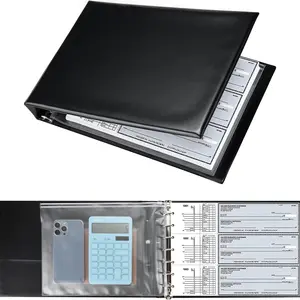 1 Pc 7 Ring Business Checkbook Storage Binder for Business Checks, 600 Checks Capacity, PU Leather Check Book Binder Cover with Zipper Pouch, Executive Organizer Portfolio Holder for 9x13 Inch Sheets, Black