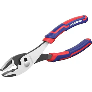 WORKPRO 8" Slip Joint Pliers Tool, Large Soft Grip,Rust Prevention Finish, 3-Zone Serrated Jaw Forged from High Carbon Steel for Maximum Grip