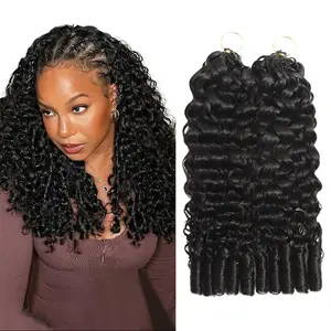 New 2026 Ramiss Burmese Curly Crochet Human Hair for Mircale Knots Boho Braids 4-5 Packs for Full Head, Pre-Separated 60g/Pack Time-Saving, 50 Strands/Pack Pre-Separated Kinky Curly Water Wave Machine Made Feather Crochet Human Hair Extension Pre Looped