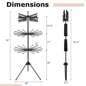 COSTWAY - 3-Tier Tripod Freestanding Folding Clothes Drying Rack with 24 Clips-Black