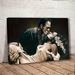 [Gothic Romance Canvas Print] Gothic Romance Framed Bride of Frankenstein Canvas Print - HD Wall Art with Wood Frame, Perfect for Halloween, Christmas, Easter, or Birthday Decor - Ideal for Living Room, Bedroom, or Office |   Dramatic Scene Print