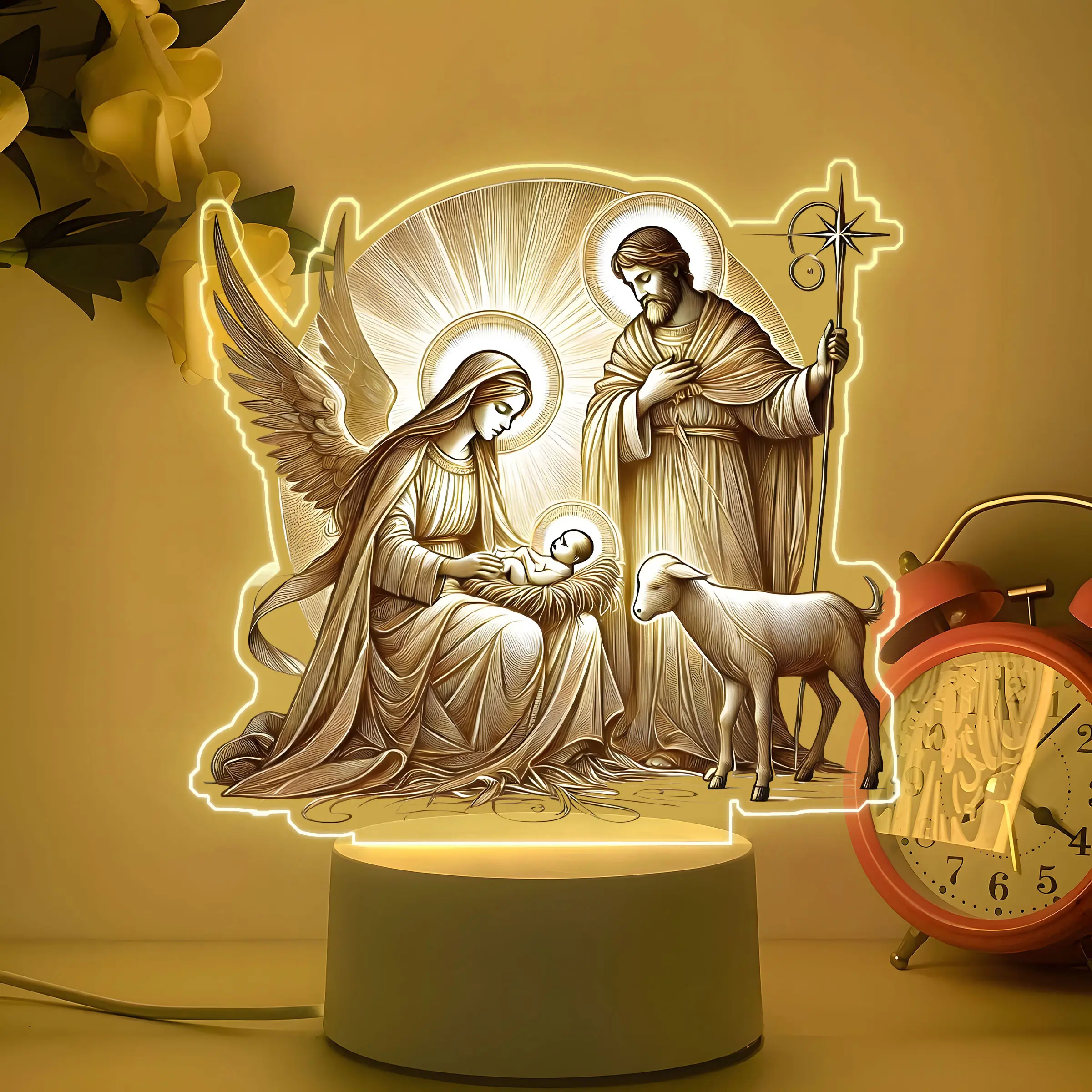 Acrylic LED Night Light, Jesus Birth Scene, Christmas Theme, USB Powered, Warm Light, Button Control, Ambient Night Lights, Perfect for Bedroom Decor, Decorative Night Light, Home Decor Light