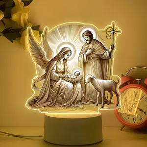 Acrylic LED Night Light, Jesus Birth Scene, Christmas Theme, USB Powered, Warm Light, Button Control, Ambient Night Lights, Perfect for Bedroom Decor, Decorative Night Light, Home Decor Light