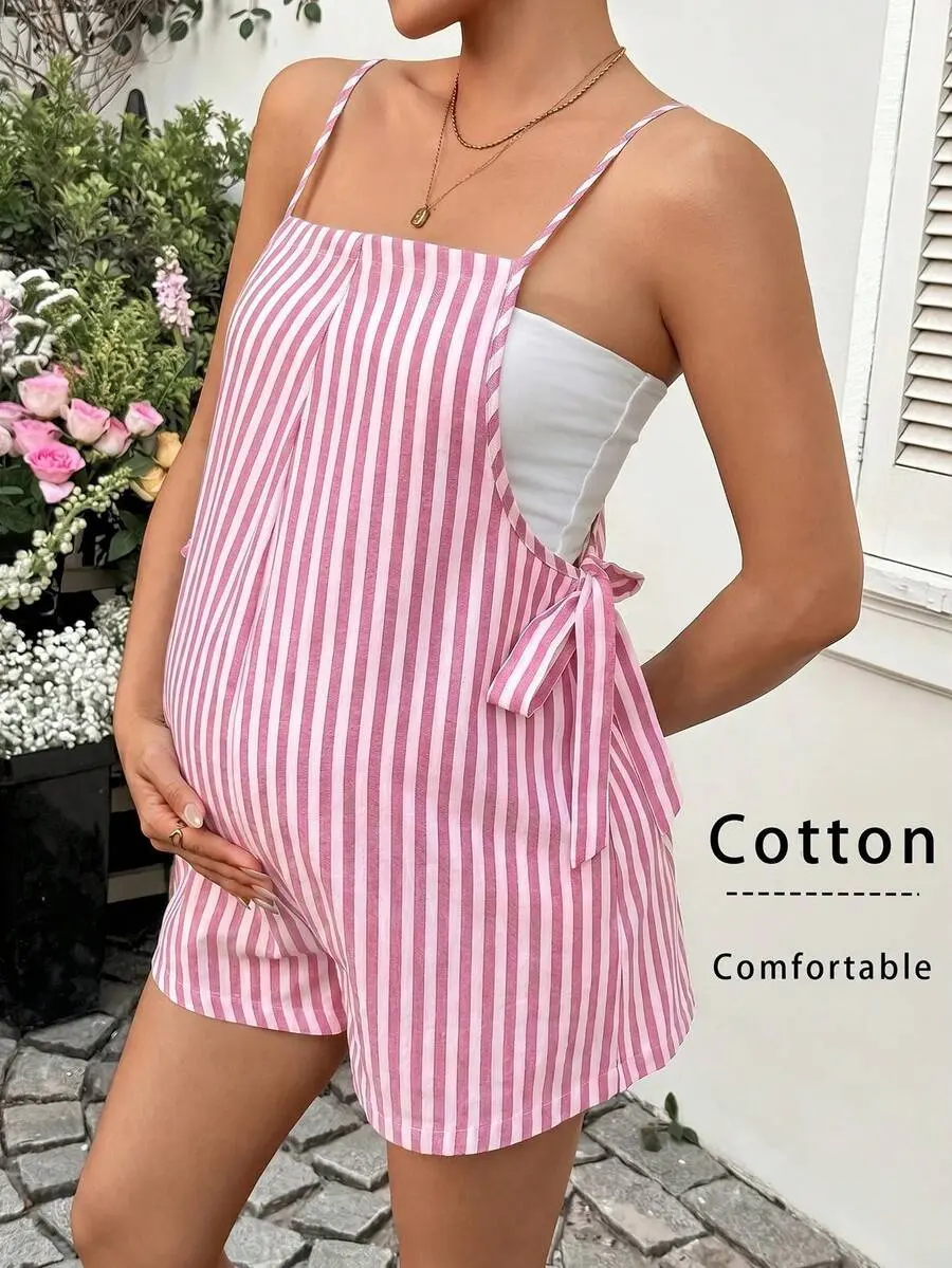 NANCY Maternity Striped Casual Versatile Daily Wear Jumpsuit