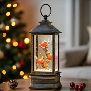 10" Christmas Snow Globe Lantern with Cardinals – LED Lighted Water Spinner, Musical Snow Globe, USB & Battery Operated, Holiday Table Decor, Winter Wonderland Gift for Home, Family, Friends & Christmas Tree Decoration, home décor, gift for her