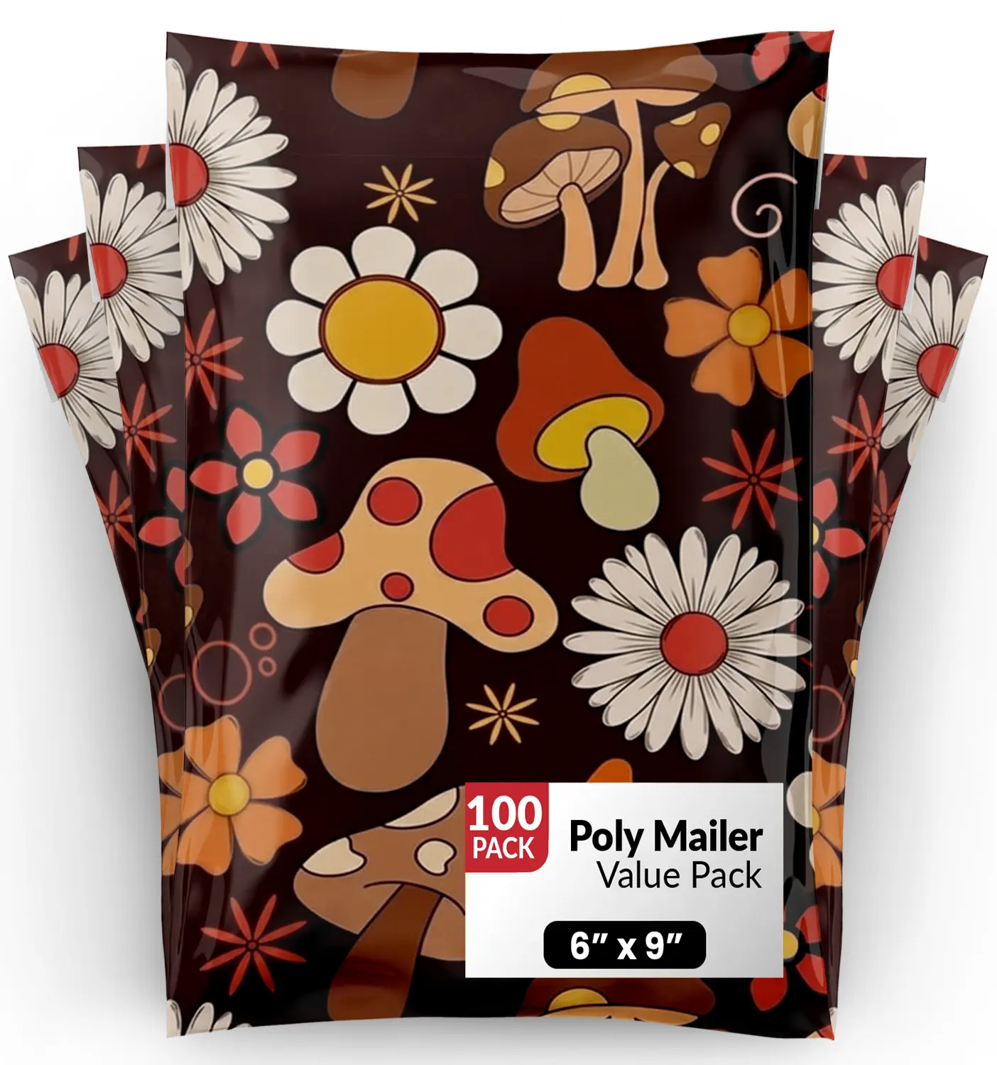 Package Mint Poly Mailers 6x9 - 100 Pack Mushroom Design Poly Mailers Shipping Bags - Waterproof, Tear-Resistant, Self-Adhesive Seal - Decorative Mailing Envelopes for Clothes, Accessories