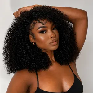 [3 In 1 Half Wig] Kinky Curly Half Wig Human Hair Beginners Friendly 200% Density Machine Made Burmese Curly Half Wig and V Part Wigs For Women