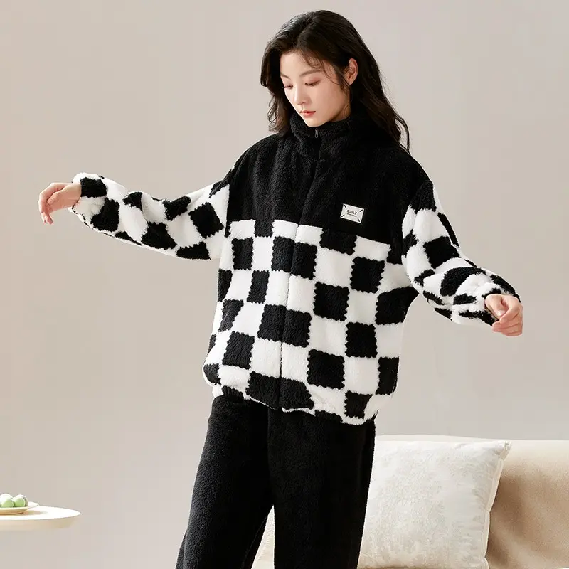 Women's 2-Piece Classic Style Plush Material Pajama Set, Soft Fabric Elastic Loose-Fitting Long Sleeve Loungewear for Comfortable Cuddly Sleep