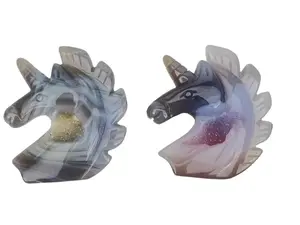 Agate Geo Unicorn Crystal Figurine - Modern Unicorn Theme Crystal Gemstone Decorative Accent for Home