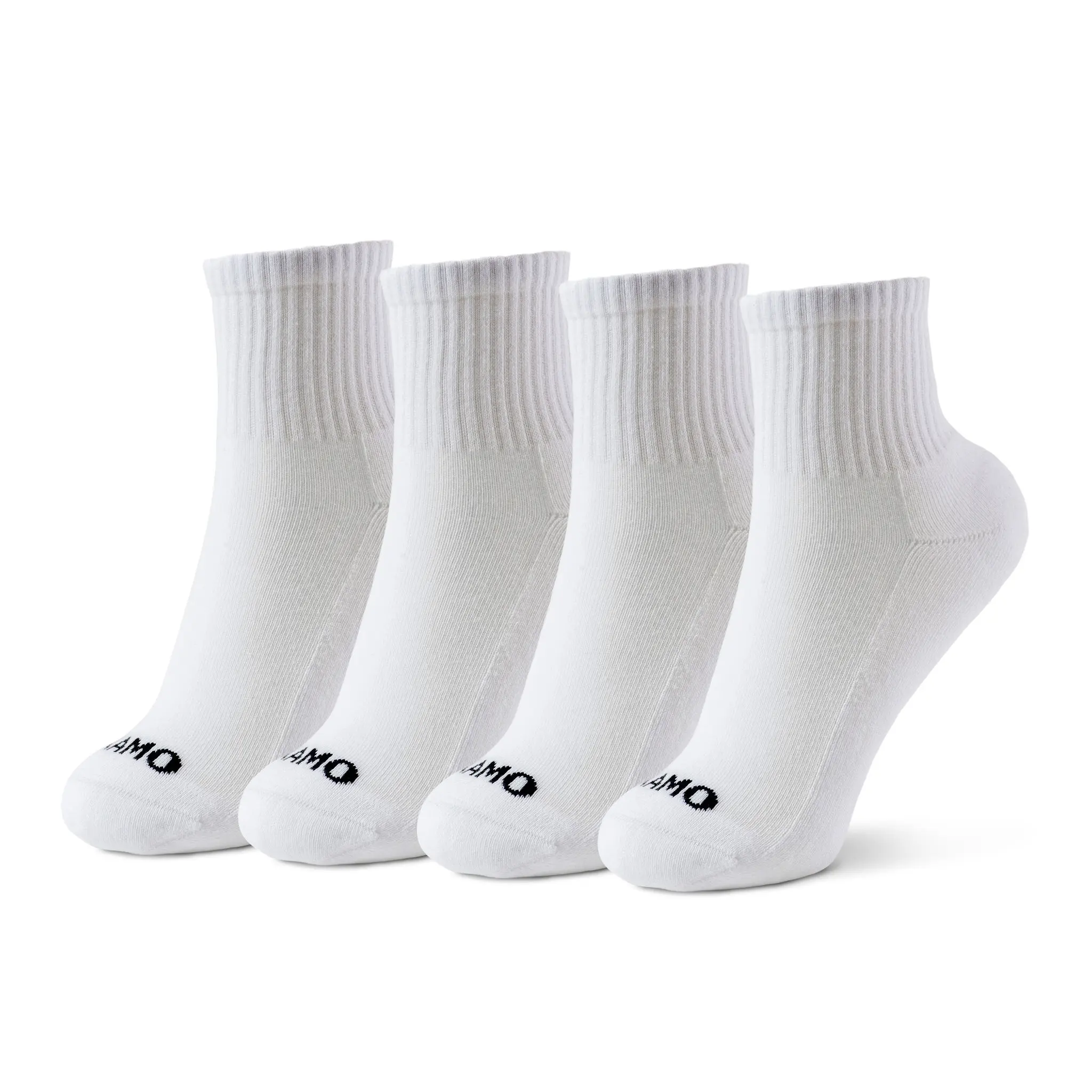 Women's Kamo Fitness The Daily 4-Pack Athletic Ankle Socks - All-Cotton, Ribbed, Basic Everyday Mid-Calf Half Crew with Cushioned Sole, Seamless Toe, Size 5-9 (Black & White Essentials, Soft Womenswear) Knit