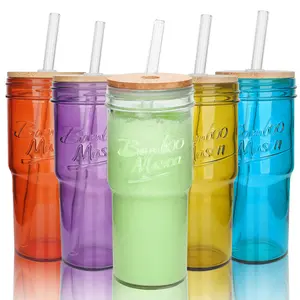 ANOTION  Stylish Glass Cups with Lids and Straws – 24oz Travel Coffee Mugs, Mason Jars in Clear and Colorful Options,  Cute Drinkware Tumbler Reusable