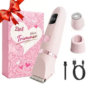 2 in 1 Electric Bikini Trimmer for Women,  Rechargeable Electric Shaver, Cordless Electric Trimmer, Personal Body Shaver for Trip, Replaceable Lady Facial Razor, Mother's Day Gift, Body Hair Trimmer, Cordless Charging Trimmer