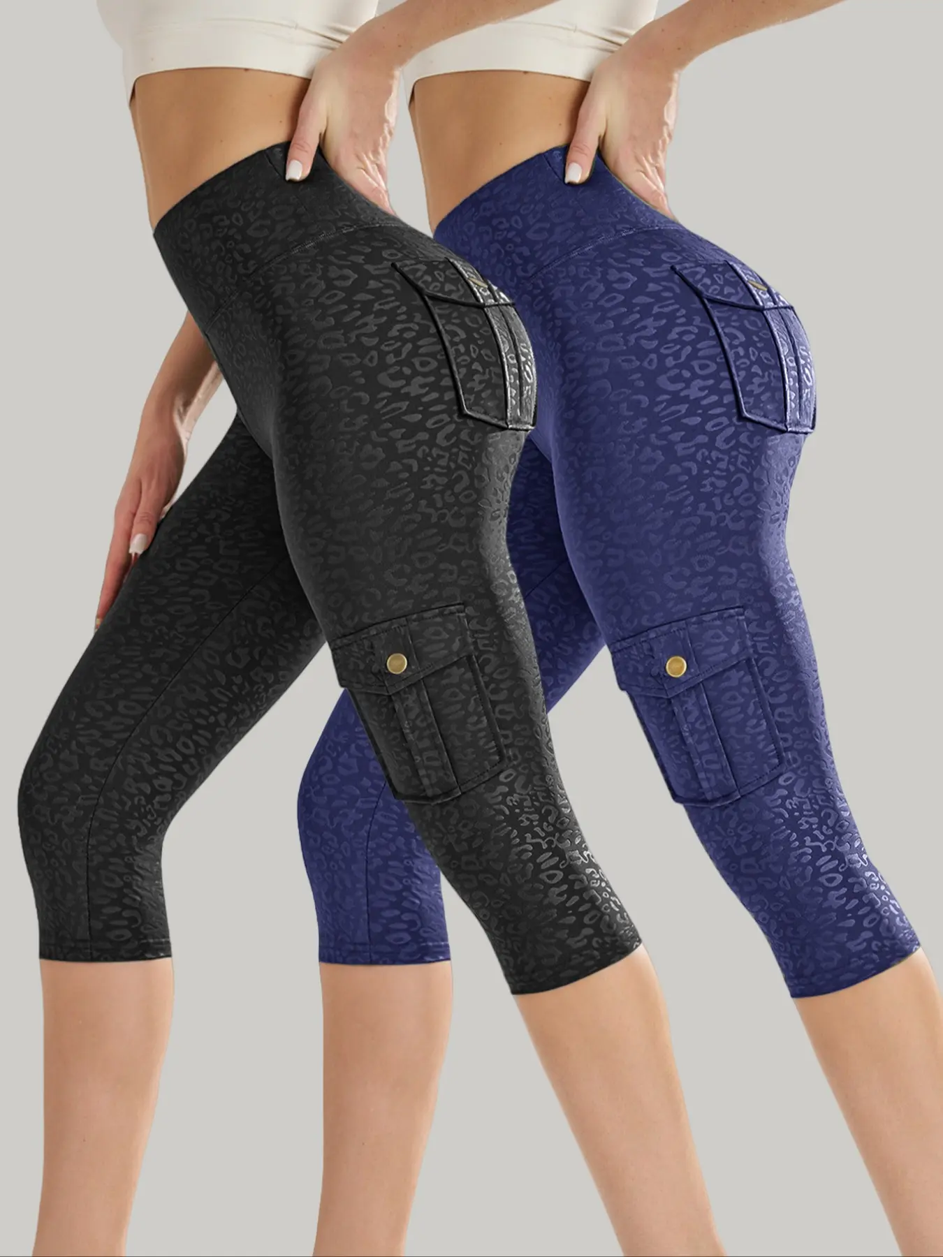 2PCS Halloween Women's Leopard Print Pocket Design Sports Short Leggings, Breathable Comfortable High Stretch Yoga Shorts, Yoga Activewear, All Season Activewear, Activewear for Fitness, Ladies Sportswear for Indoor Outdoor Wear, Gym Sportswear Bottoms