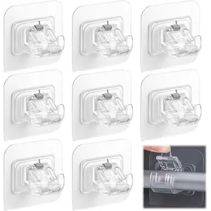 No Drill Curtain Rod Brackets, Self Adhesive Curtain Rod Holder Hooks Nail-Free Adjustable Clamp Hooks Wall Curtain Fixed Clip Hanging Rack Wall Brackets for 1-2cm Diameter Curtain Rod Pole (6pcs)