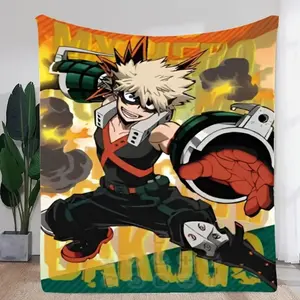 My Hero Academia Bakugo Action Pose Fleece Blanket - Vibrant and Cozy Anime Throw with Spiky Blonde Hair Design, Perfect for Fan