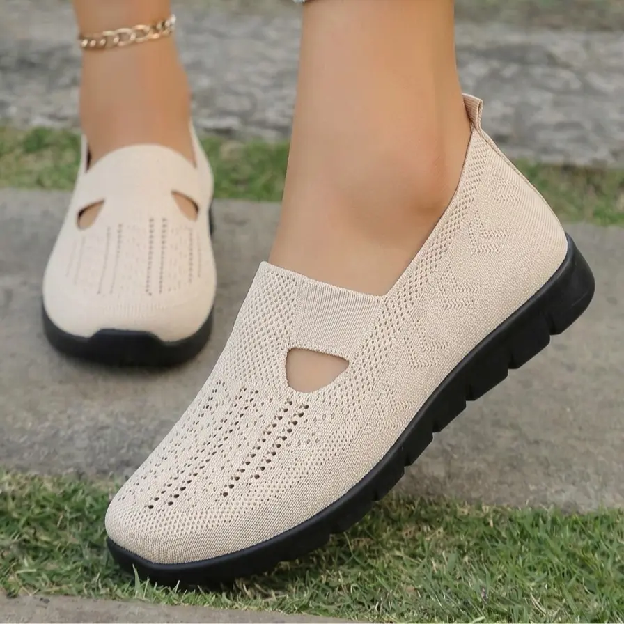 Women's Knit Ballet Flats, Breathable Slip-On Walking Shoes with a Wide Toe Box for Comfort, Lightweight Soft Sole Casual Footwear, Ballet Flats Slip-Ons, Braid, Round Toe, Mother's Day, All Seasons, Cloth, Walking Flat
