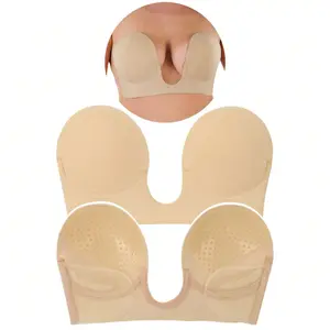 Women's Backless Strapless Self-Adhesive Padded Deep U Plunge V-Bra Side Wing Lift Adhesive Bra - Strapless Backless Invisible Sticky Bra with Side Support