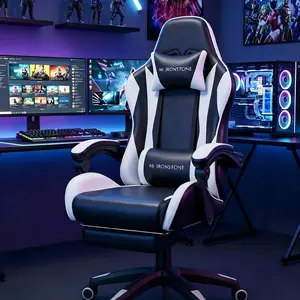 【Hot】Mr IRONSTONE Gaming Chair with Ergonomic Massage Computer Gaming Chair with Broaden Cusion and Footrest High Back Video Game Chair for Adults Kids Boyfriend Father's Gift, Blue Black and Red