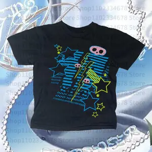 Y2K Babytee Goth Emo Girl BABY TEE Crop Top Punk Fairy Streetwear Slim T-Shirt Vintage Women Letter Print Aesthetic Cute Grunge Baby Tees
