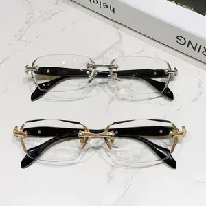 Frameless Reading Glasses with Clear Lenses Diamond-Cut Edges Fashion Metal Temple Decor HD Vision for Reading Computer Gaming and Street Style Unisex Women Men SpringStatements
