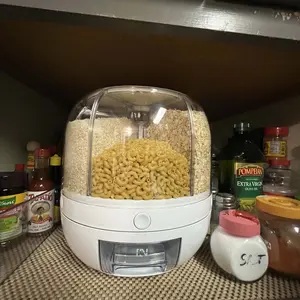 Grain Storage Container Dispenser, 6 Grids Rice Dispenser Rotating, 360° Rotating Food Dispenser One-Click Output Rice Storage Round Grain Dispenser Kitchen for Small Grains, Beans, Rice