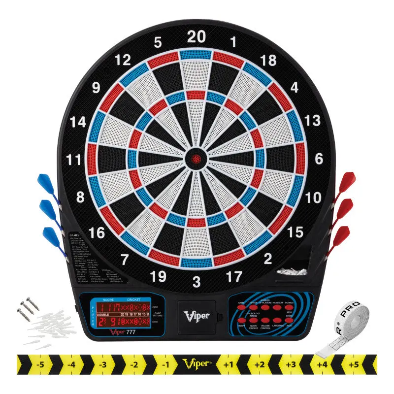 777 Electronic Dartboard, 15.5-Inch Regulation-Size Soft Tip Target, 8-Player Multiplayer Game with Automatic Scoring and 43 Variants, Includes 6 Darts and Throw Line