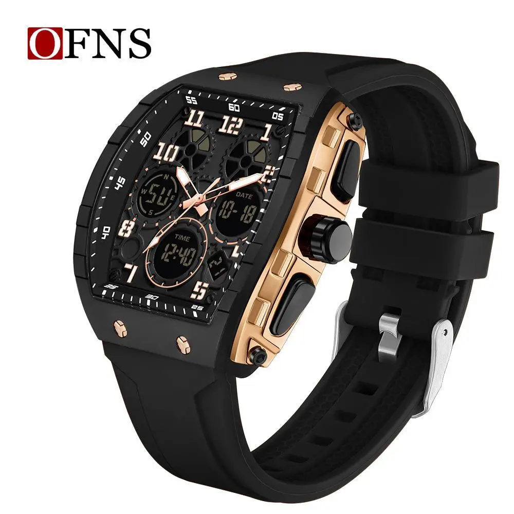 Men's Multifunctional Watch, Stainless Steel Athletic Wristwatch with Dual Display, Waterproof Chronograph, Luminous Dial and Alarm Function, Trendy Multifunctional Watch, Athletic Wrist Watches