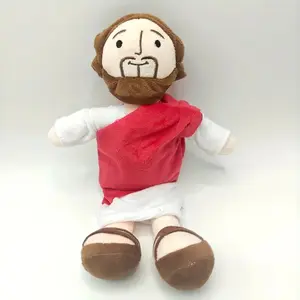 Cute Jesus Plush Doll, Soft Fluffy Holy Image, Expressive Eyes and Smiling Face, Blue, Huggable Christian Gift