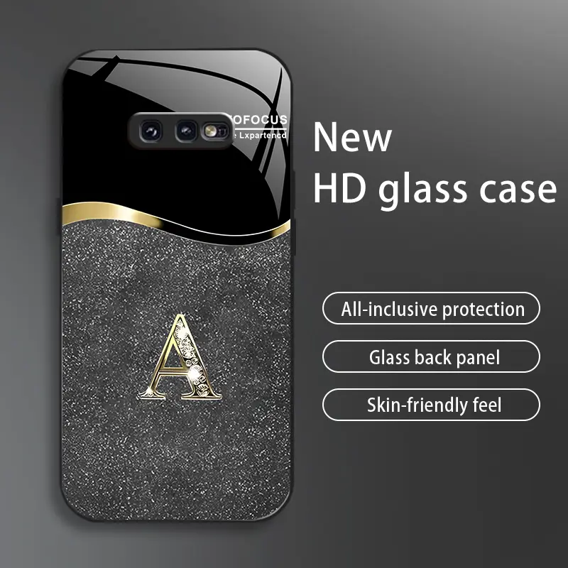 Galaxy S10e High-End Flashing Letter Glass Smartphone Case, Business-Style Metal Paint Electroplated Cover, Affordable Handheld Cellphone Protection for Anti-Fall, Anti-Fingerprint Devices-888