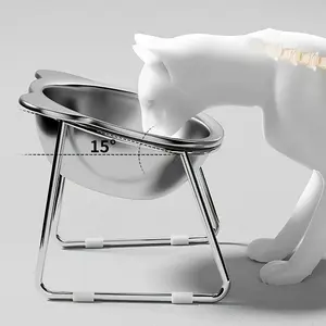 304 Stainless Steel Cat Bowl Set, Anti-Spill Pet Feeding Bowls Feeder, Easy Clean Round Edges, Suitable for Senior/cute/kitten Cats