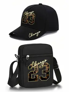 Fashion Chicago 23 Pattern Print Unisex Baseball Cap and Crossbody Bag Set, Street Style Outdoor Sports Hat and Shoulder Bag, Fashion Matching Hat