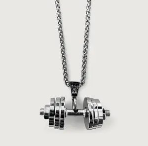 3 Rings Silver Barbell Charm Pendant Necklace