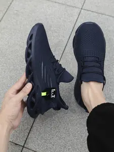 Men's Patched Design Sporty Lace Up Mesh Running Shoes, Athletic Running Shoes, Casual Breathable Comfortable Sports Shoes, Trendy All-match Sneakers for Daily Wear, Closed