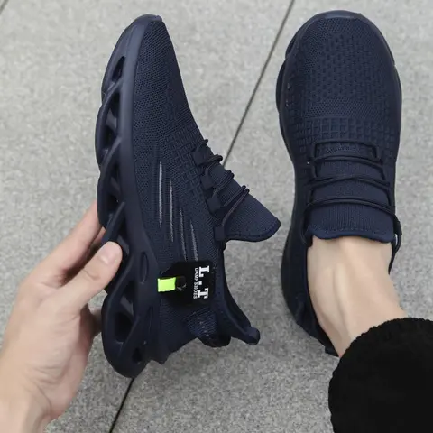 Men's Patched Design Sporty Lace Up Mesh Running Shoes, Running Training Shoes, Athletic Running Shoes, Athletic Running Trainers, Casual Breathable Comfortable Sports Shoes, Trendy All-match Sneakers for Daily Wear, Closed, Running Footwear