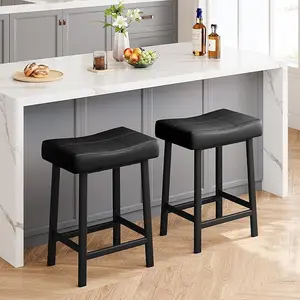 Counter Height 24" Barstools Set of 2, Modern Upholstered Curved Surface PU Leather Backless Saddle Stool for Kitchen Counter or Home Bar gaming chair vanity chair