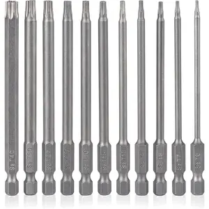 Torx Bit Set 11 count 4 Inch long  Tamper Proof Star Bit Set S2 Steel 1/4" Hex Shank T6-T40  Impact Driver Drill Bits