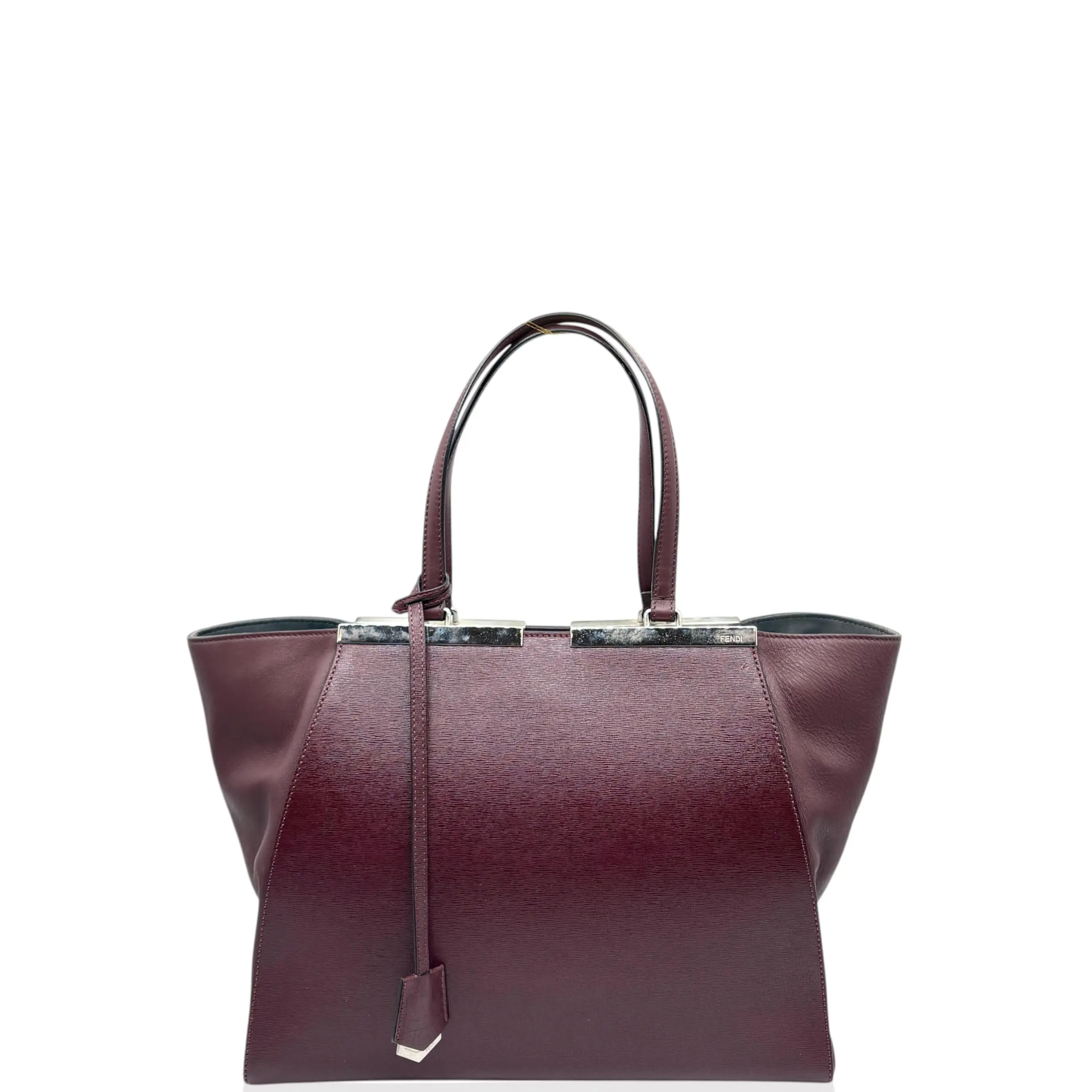 Pre-owned FENDI Leather tote bags Large 3jours Tote Saffiano Calfskin Burgundy (qy040126j0)
