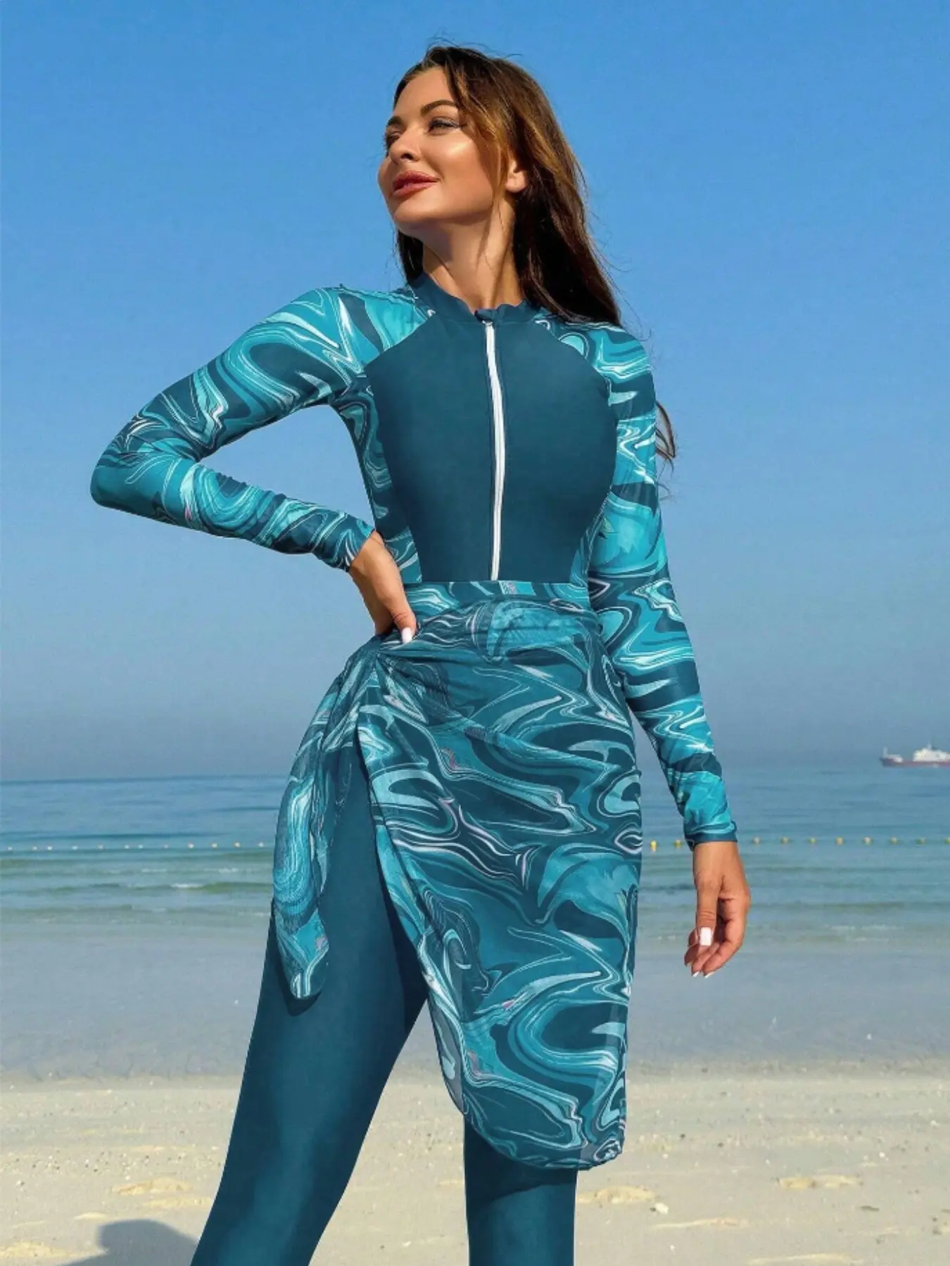 Women's Muslim Style Zipper Conservative One-Piece Swimsuit with Skirt, Modest Bathing Suit, Modest Swimwear for Ladies, Swimsuit Outfits