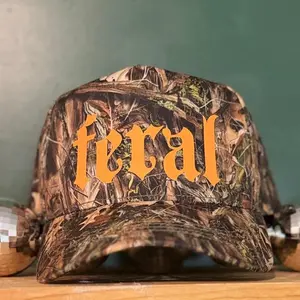 Canvas Camouflage snap back with Orange Feral lettering
