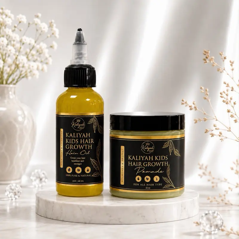 Kaliyah Kids Hair Growth Nourishing Moisturizing Hair Care Bundle 2 oz Oil, 4 oz Pomade , for healthy hair growth