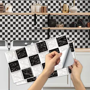 6/12/24/48 Pcs Checkerboard Texture Brick Tile Stickers | PVC Crystal Film | Waterproof Oil-Proof for Kitchen Bathroom